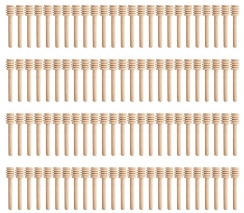 Mini honungsdoppare 100-pack – 8 cm individuellt inslagna honungspinnar i trä för festgåvor, stavsskedar för charkuteribrädor, tebjudningar och miniburkar