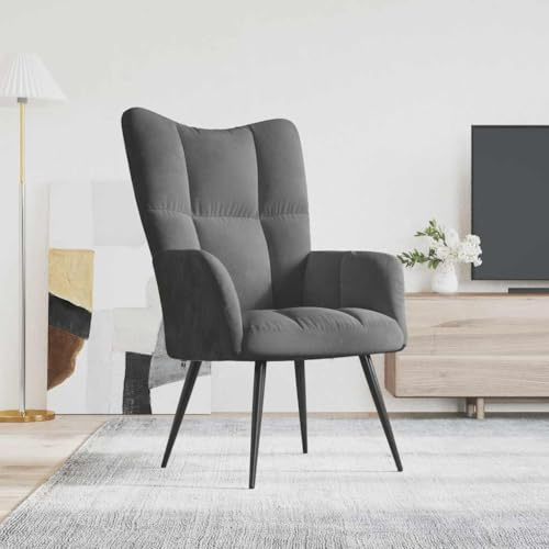 SooIarix Relaxfåtölj mörkgrå sammet, stoppstol med stålram, loungefåtölj för vardagsrum, öronfåtölj modern, bekväm och hållbar, 61 x 70 x 96,5 cm