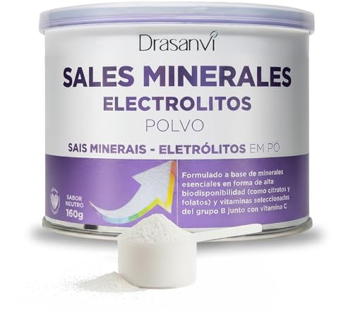 Electrolitos en Polvo Sabor Neutro Drasanvi 160g con Magnesio y Potasio | Con Magnesio, Potasio, Calcio y Sodio, Vitaminas B y C, Ayuda a la Hidratacion y la Funcion Muscular, sin Azucar Diariamente