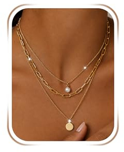 Toplstud 3 PCS 14K Gold Vergoldete Layering Halskette, Halskette mit Rundem Anhänger, Verstellbare Lange Wasserdichte Kette Damen Schmuck Geschenke