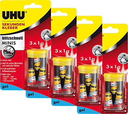 UHU 45370 Sekundenkleber Blitzschnell Minis Gel, 3 x 1 g (4 Packungen)