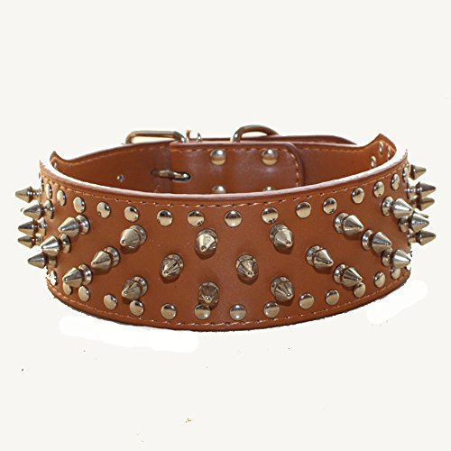 Haoyueer Hundehalsband aus Kunstleder mit Nieten, für mittelgroße und große Hunde, Pit Bull, Mastiff, Bully, Boxer (XL, Hellbraun)