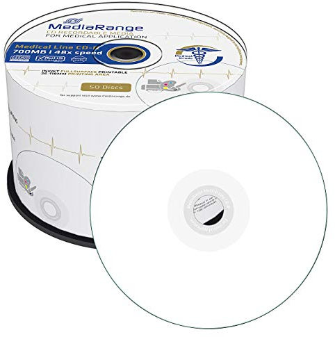 MediaRange Medical Line CD-R 700MB|80min 48-fache Schreibgeschwindigkeit, vollflächig bedruckbar (Tintenstrahldrucker), 50er Cakebox