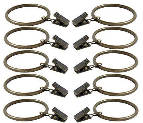 AKOAK Vorhangringe aus Eisen, Metall, 3,5 cm Innendurchmesser, dekorative Gardinenringe, Vorhang-Clip-Ringe mit starken Clips, 20 Stück (antikes Messing)