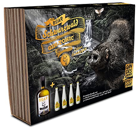 BOAR Gin Geschenkset | Edition Heimatgefühl | 0,5L BOAR Blackforest Premium Dry Gin & 4 Flaschen Schwarzwald Tonic Water | Geschenkset mit dem höchstprämierten Gin der Welt