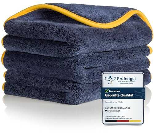 Aurum-Performance® Auto Trockentuch 3er Set 50x40 cm saugstark 1200 GSM | Profi Autopflege Microfasertuch fussel-, schlierenfrei & lackschonend - Effektives KFZ Mikrofasertuch, Trocken-Poliertuch