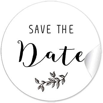 72 Sticker Save the Date Etiketten als Gastgeschenk mit Zweig in Schwarz als Siegel für Briefumschläge Anhänger oder Briefe zur Hochzeit Geburtstag Taufe, Etiketten 4 cm, rund, matt