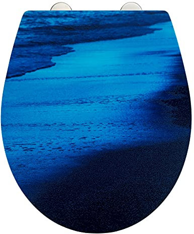 WENKO WC-Sitz Deep Sea mit Relief-Oberfläche, Toilettendeckel mit Absenkautomatik, aus bruchsicherem, antibakteriellem Duroplast, Schnellbefestigung aus rostfreiem Edelstahl, 38 x 44,5 cm, Ozean-Motiv