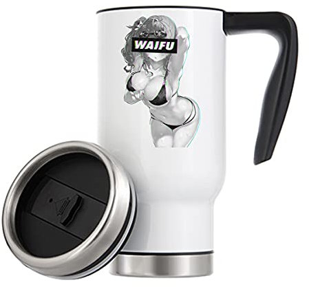 Vaporwave Aesthetic Waifu Anime Girl Glitch Artwork Taza térmica de café de Viaje 480ml Blanco