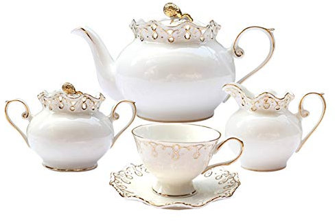 Servizio di caffè Set di Tazze da tè Set Tazze di tè e piattino Set di tè in Ceramica Set caffè Set da cucchiaino con teiera Zucchero Ciotola Pan gettona brocca per tè caffè Servizio da tè