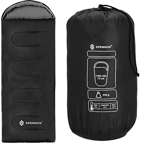 SPRINGOS Schlafsack mit Kapuze Camping-Schlafsack Deckenschlafsack Trekking und Fahrradtouren Warm Leicht Geräumig 73 x 205 cm inkl. Packbeutel