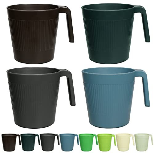 Greentainer Unbreakable Lightweight Drinking Cups, Coffee Mugs with Handle, Set of 8, Plastic Drinking Cups for Adults,Water Milk Tea Tumblers, Dishwasher & Microwave Safe(Coastal)