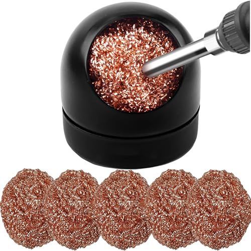 YUEMING Lötspitzenreiniger, Lötkolben-Spitzenreiniger Messing Spitzenreiniger Kit 1 Kugelschalenhalter mit 5 Lötspitzenreinigungsdraht, Lötkolben Reiniger zum Reinigen von Lötkolben und Spitzen
