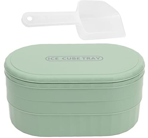 Nikou Stampo Ghiaccio con Coperchio e Contenitore, Stampo Cubetti di Ghiaccio 72 Cubetti, Pressa Vassoio per Cubetti di Ghiaccio Box Maker per Bevande Fredde, Whisky (Verde)