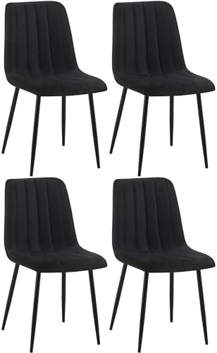 CLP 4er Set Esszimmerstuhl gepolstert Dijon, mit Ziernähten & Bodenschonern, Polsterstuhl für Esszimmer & Küche, belastbar bis 150 kg | Farbe schwarz Material Stoff