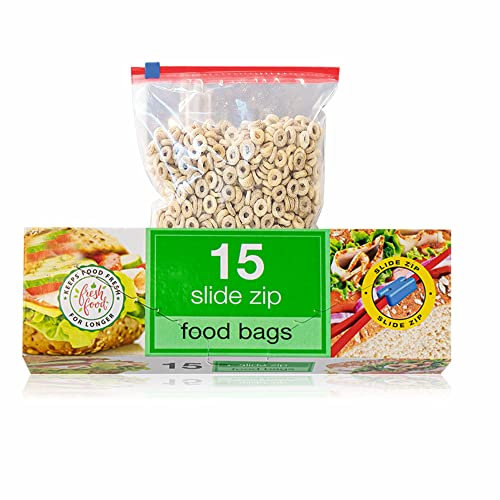 Plastic zip Slider empty Bags for Sandwich Food freezer Storage Bag BPA FREE Resealable Reusable Cookie Heavy Duty Airtight Kitchen Fridge Slider Slide Seal Leak proof Storing Pouches (clear 15 pcs)