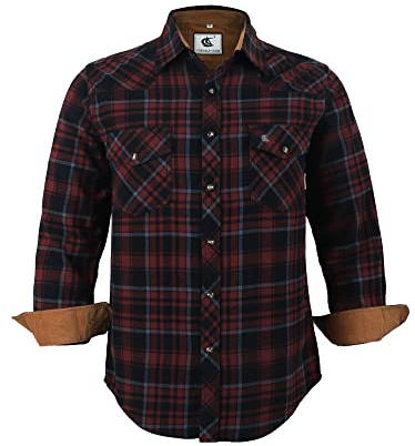 Coevals Club Chemise Flanelle Homme Chemise de bûcheron Homme Manches Longues Carreaux Boutons-Pression Coton avec Poche Coupe Normale Chemise décontractée (Russet Marron Noir #6 XL)