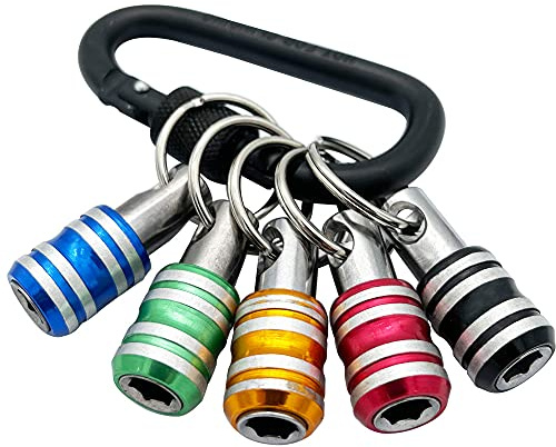 Saipor 5 Stück Schnellwechsel Schraubendreher Bits Halter Schlüsselanhänger | Rostfreier Stahl Bithalter 1/4 Zoll Sechskant-Schaft Schrauber Bit Halterung für Bohrer