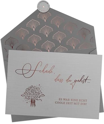 Joli Coon Abschiedskarte Schade dass du gehst, mit Kuvert und Wachssiegel | 350g strukturiertes Designerpapier, Roségoldveredelung, für Kolleginnen und Kollegen, für persönliche Abschiedsworte
