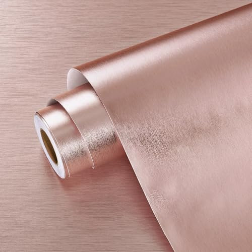 Yullpaper Rose Gold Wallpaper Self Adhesive Furniture Vinyl Wrap for Kitchen Cupboards Rose Gold Wall Paper Roll Living Room Kitchen Worktop Vinyl Covering Metal Style Sticky Back Plastic 40cm X 300cm