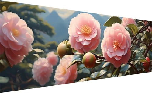 Diamond Painting XXL 240x80 cm, DIY Kamelie Diamant Painting Bilder, 5D Blume Diamant Malerei Set, Diamant Kristall Strass Kreuzstich Painting, Diamond Painting Erwachsene Zimmer Deko Geschenk P-4