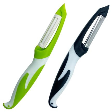 senvenelec 2 peladores de 1 carácter. Ideal para pelar patatas, zanahorias y varias verduras y frutas. Hoja de cerámica, mango antideslizante, verde+negro.