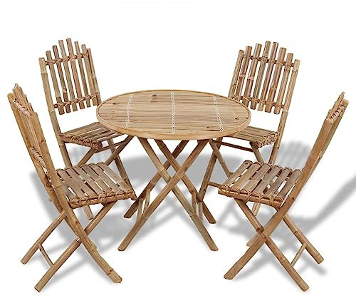 HETFTJN 5-TLG. Garten-Essgruppe, Gartenmöbel Set Garten Sitzgruppe Balkonstühle Tisch Balkon Geeignet für Wenig Platz Außen Balkon Garten Klappbar Bambus