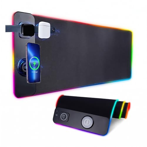 Wireless Charging RGB Gaming Mouse Pad 15W, Fast Qi Wireless Charger Mouse Mouse Mat, Keyboard Pad with Non-Slip Rubber Base and LED Light for PC Laptop Desk