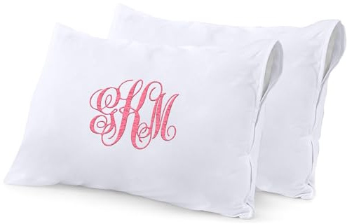 Personalized Pillow case Protector with Zipper, Embroidered Name Pillow Covers, Custom White Bed Pillow Case Cover 2 Pack Personalized Pillows with Names, Standard Pillow Case - 20'' x 26''