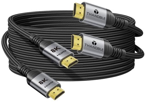 THANDBLE 8K Long HDMI 2.1 Cable 20FT, 48Gbps High Speed HDMI Braided Cord 4K120Hz/144Hz 8K60Hz eARC HDCP 2.2&2.3 Compatible for Gaming, PS5/Xbox/Projector/Entertainment, Sound System etc-2 Pack