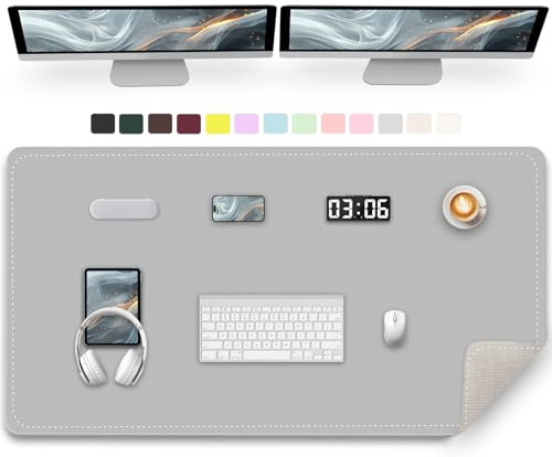 120 x 60 cm PU Leder Schreibtischunterlage - Rutschfeste Computerunterlage, großes Mauspad, Tastaturunterlage für den Schreibtisch, wasserdichte Schreibunterlage für die Arbeit (Grau)