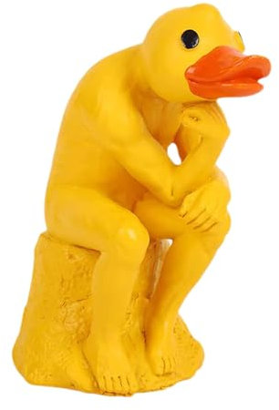 Fulenyi Gelbe lustige Entenstatue, denkende Ente aus Kunstharz - Entenhofdekorationen,Lustige Tierdekorationen, Entenstatuen für die Gartendekoration, Skulpturenstatue aus Harz, Entenstatue,