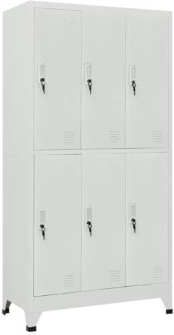 LVHUIDEH Schließfachschrank mit 6 Fächern, Wertfachschrank, Spind, Fächerschrank, Metallspind, Umkleideschrank, Öffnungswinkel von 130° und insgesamt 12 Schlüsseln, Stahl 90 x 45 x 180 cm
