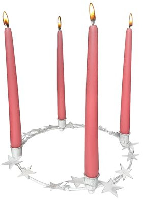 Schmucks HOME Adventskranz rund Metall Sterne + 4X Stabkerzen weiß (Rosa)