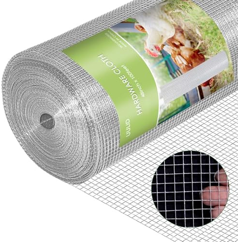 UULID Hardware Cloth 1/2 Inch 48 x 100 ft 19 gauge Hot Dipped Galvanized After Welding Fence Wire Mesh Roll Hardware Mesh Chicken Rabbit Snake Cage Welding Fencing