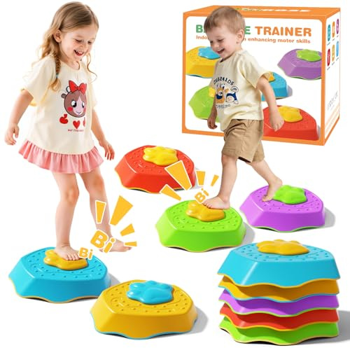 HIROSE Voiced Stepping Stones for Kids, 5pcs Durable Non-Slip Balance Stones, Promoting Children's Coordination and Motor Skills, Indoor & Outdoor Toys, Obstacle Course, Gifts for 3+