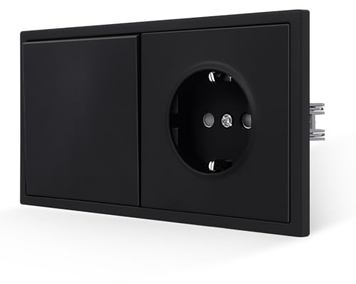 JIMEIDA Schalter-Steckdose 1-fach, PC schwarz matt, 16A, 157x86mm | 16A Steckdose, PC, Soft-Touch, Steckklemme, Kindersicherung, Feuerfest, 157x86mm, schwarz matt