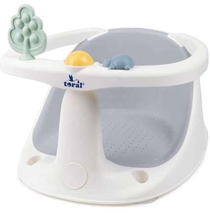 Toral Asiento Bañera Bebe Seguro y Estable – Soporte Bañera Bebe con Ventosas Antideslizantes, Cómodo y Resistente – Adaptador Bañera Bebe Práctico - Modelo Chapoteos Gris