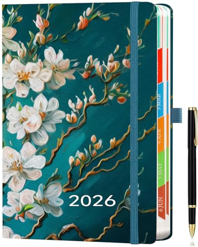 ZXHQ 2026 Diary Page a Day A5, Jan - Dec, with Colorful Tabs, UK Holidays, Inner Pocket, 100 Gsm Paper, Pen Set, Full Year Daily Planner 2026 with Monthly View, 5.9 × 8.5- Dark Green