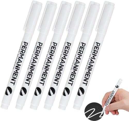Lonnalee Marqueurs Blancs Permanent, 6 Pcs Stylo Blanc Imperméable et SéChage Rapide, Largeur de Trait 2 mm, convient pour la pierre, le bois, le verre, la céramique, la toile, les pneus, papier