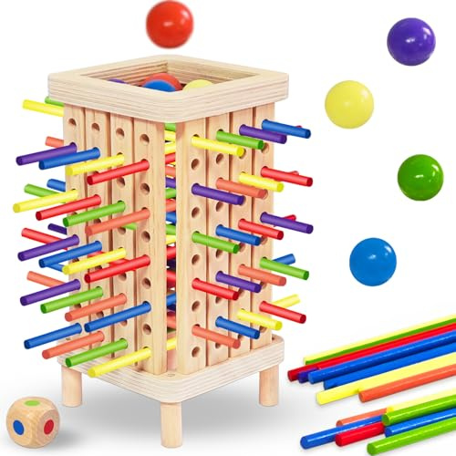 YY-JUNYING Montessori Spielzeug ab 3 4 5 6 Jahren – Geschicklichkeitsspiel & Lernspiel aus Holz mit bunten Stäbchen,Holzspielzeug pädagogisch wertvoll -Geschenk Jungen Mädchen ab 3 Jahren