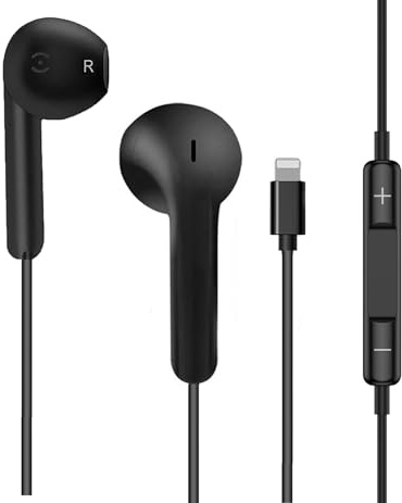 Earbuds with Lightning Connector, [MFi certified] In Ear Wired Earphones for Apple iPhone 14/14 Plus/13/12/11/8/7 X Pro Max with HiFi Audio Stereo Microphone (Black)