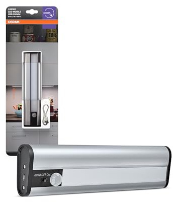 Osram LinearLED Mobile USB LED Unterbauleuchte 200, Wiederaufladbare LED Leuchte mit Bewegungssensor, Aluminium, IP20, 200x50x22 mm, USB-Akku