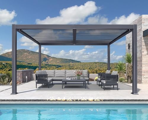 PURPLE LEAF Pergola 3 × 4,25 m Lamellendach mit Verdeckte Entwässerung Grau | Wetterfestes Aluminium, Langlebig Verstärkte Pfosten, UV-Schutz & Belüftung, Klare Montageanleitung, Einfache Montage