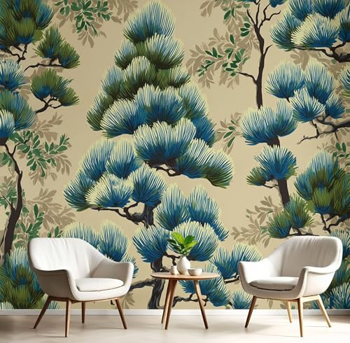 Carta Da Parati Fotografica 3D Effetto Pino Giapponese,430×300cm Fotomurali Moderna Decorazione XXL Poster Gigante Astratto Foresta Piante Design Carta, Fotomurali In Tessuto Non Tessuto TNT Beige
