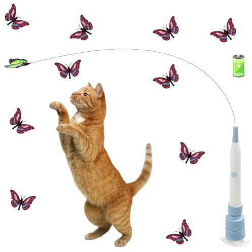 Flederi Elektrisches Schmetterlings - spielzeug Für Aktive Katzen Non, Aktives Spielen, Glückliche Katze, Stimulieren Sie den Jagdinstinkt, Interaktives Katzen Spielzeug Mit Saugnapf(Blau – Laden)