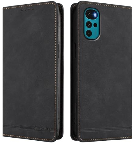 FANFO Funda de Cuero Premium para Motorola Moto G22 – Carcasa Tipo Wallet con Protección RFID, Cierre Magnético & Soporte Multifunción- Negro