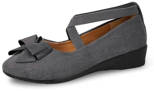 Generisch Chaussures de course pour femme - Couleur unie - En daim - Sangle élastique - Chaussures décontractées - Étrier - Chaussures confortables, gris, 36 EU