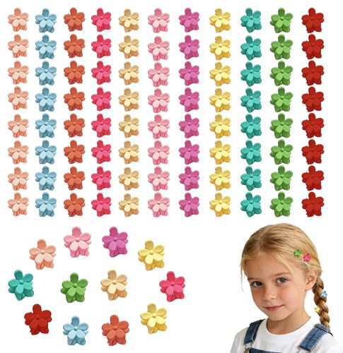 100Pcs Flower Hair Clip 0.51 inch Mini Flower Clips Plastic Hair Claw Clip Small Bangs Hairpin for Women Girls Toddlers