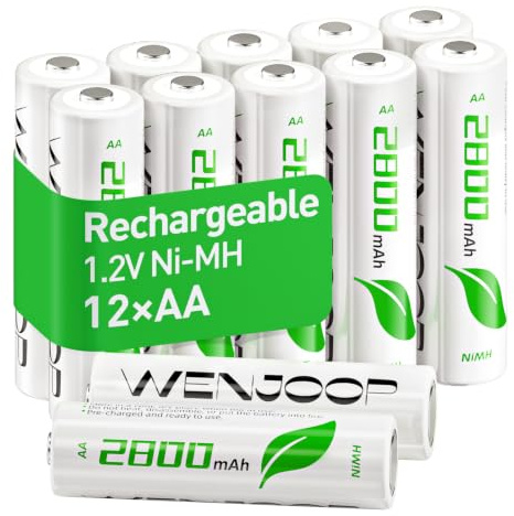 WENJOOP Rechargeable AA Batteries 12 Pack, 2800mAh NiMH 1.2V, Up to 1200 Cycles, Low Self-Discharge Double A Batteries for Toys, Controllers, Torches and Remote Controls